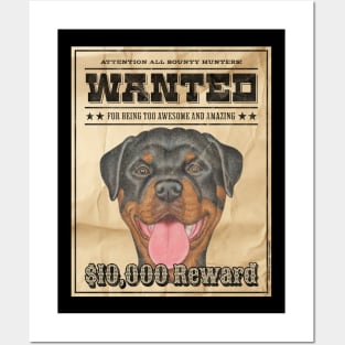 Cute Funny Rottie Rottweiler Wanted Poster Posters and Art